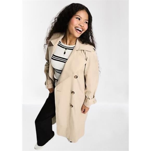 NWT Miss Selfridge Petite Premium Maxi Trench Coat in Beige Women's 8 UK 12 - Picture 1 of 9